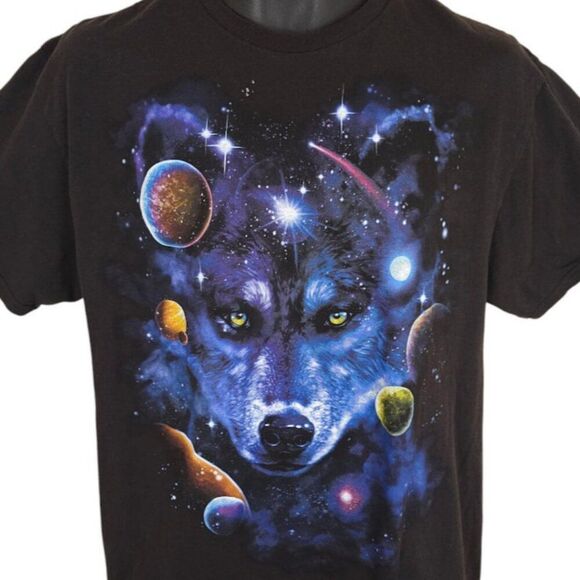 ODM Other - Space Wolf T Shirt Mens Size Large Black Outer Space Universe Planets Nature Tee
